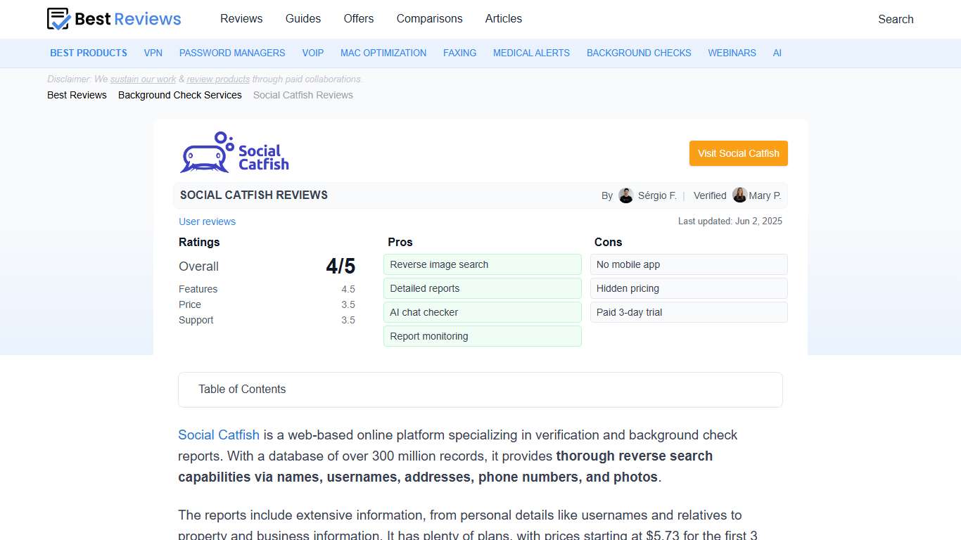 Social Catfish Reviews 2026 by Experts & Users - Best Reviews