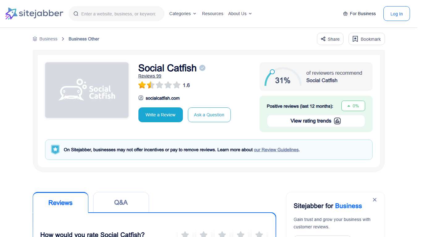 Social Catfish Reviews - Read 99 Customer Reviews of Social Catfish | Sitejabber